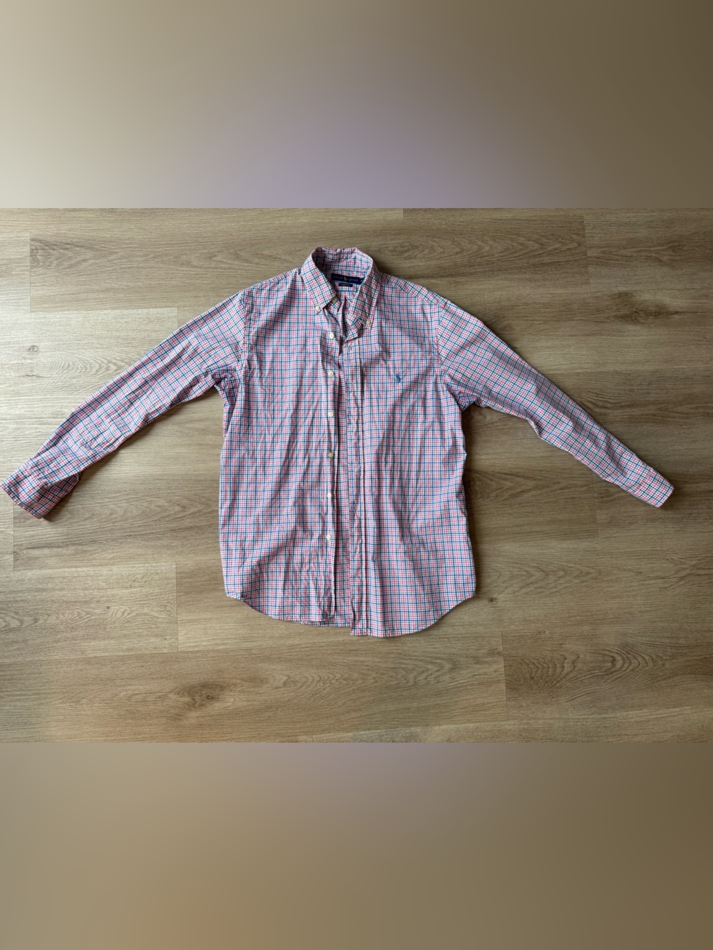 Ralph Lauren Pink and Blue Small-Check Button-Down Shirt